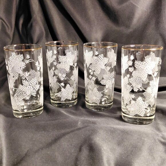 Libbey Other - 4 Perfect Libbey Vintage Raised Frosted with Gold Rim 10 oz. Glasses
